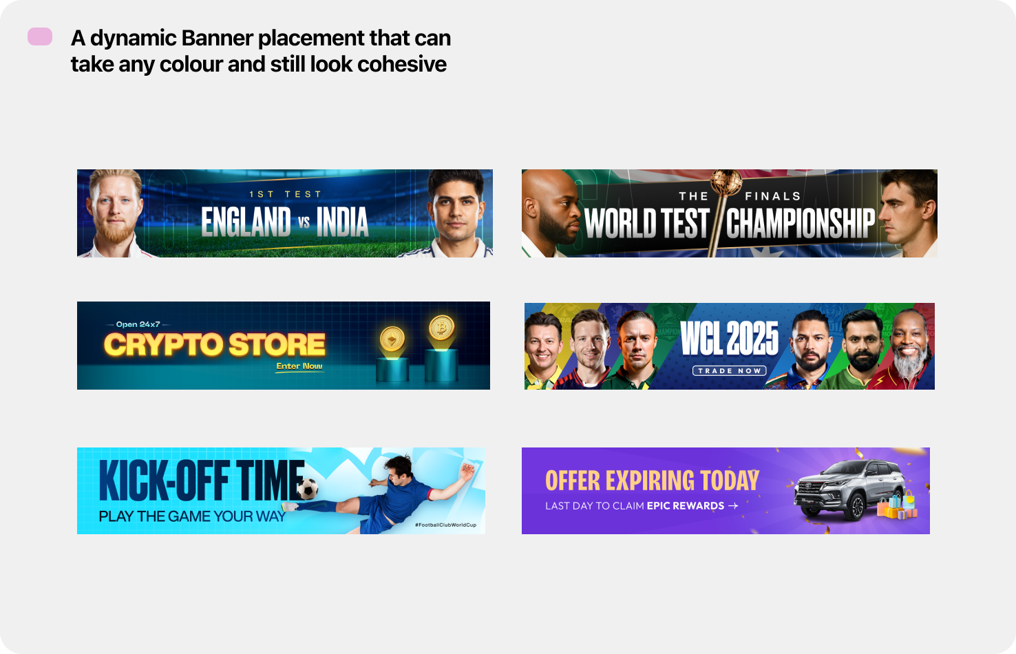 Dynamic banner placements across match categories