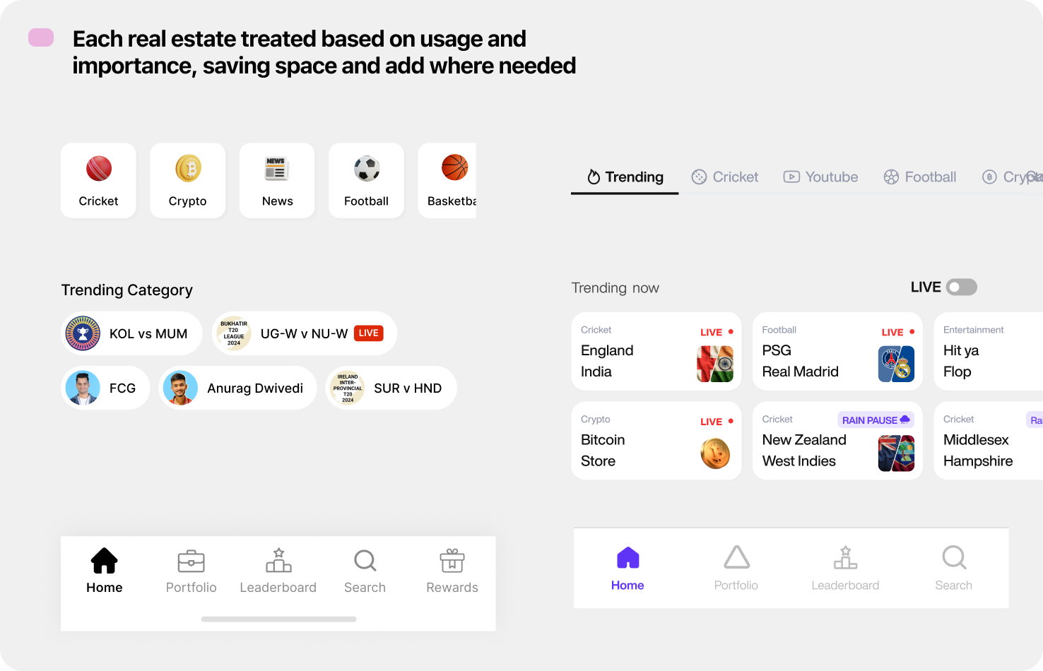 UI real estate — navigation and topic chips