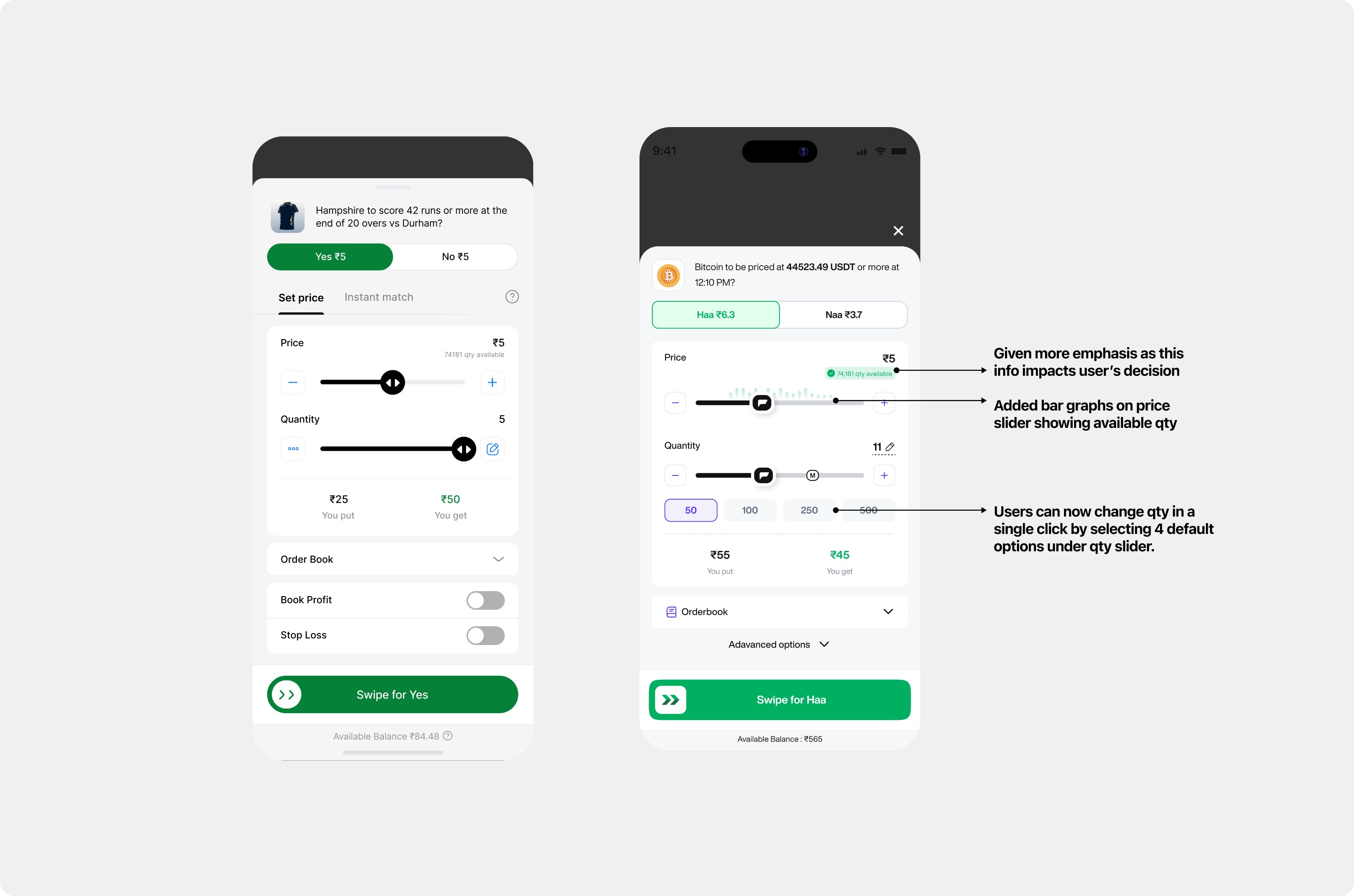 Trading sheet — old vs new with annotations
