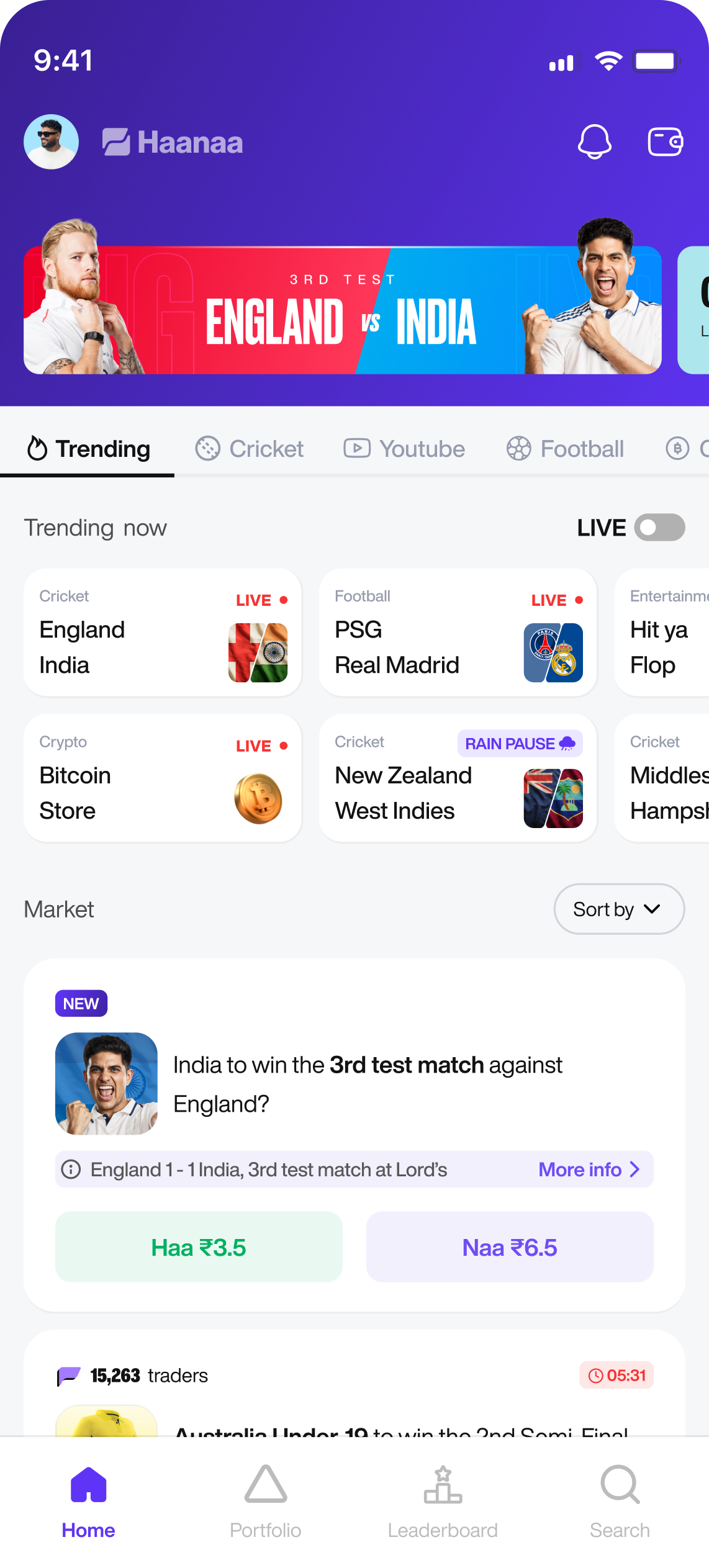 Haanaa — cricket & sports app